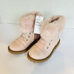 NWT Soft Pink Microsuede Faux Fur Booties Size Toddler 8